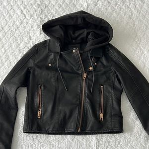 BlankNYC Faux Leather Jacket with Detachable Hood